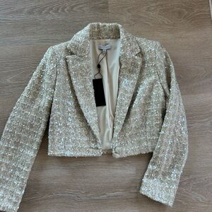 Gianni Bini tweed gold sequin cropped blazer. NWT